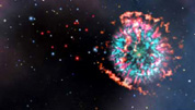 Imagen artstica de un cmulo con una explosin de supernova.